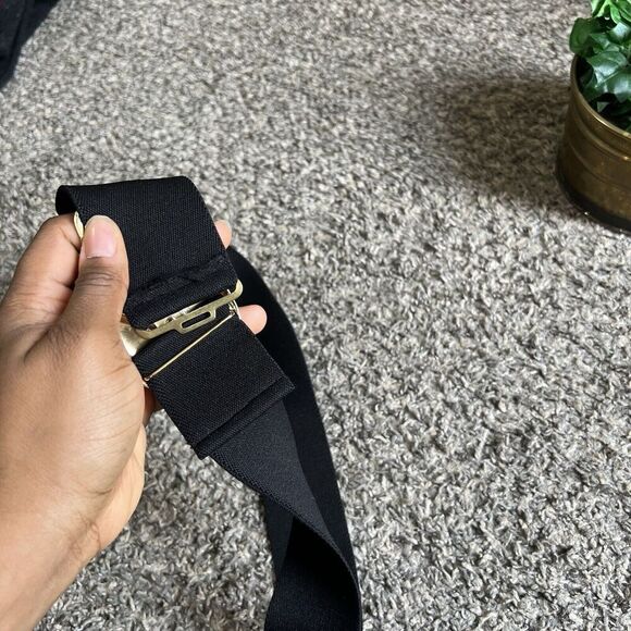 Vtg Gold Leaf Metal Buckle Stretch Waist Belt Black Motion East OS - Picture 4 of 6